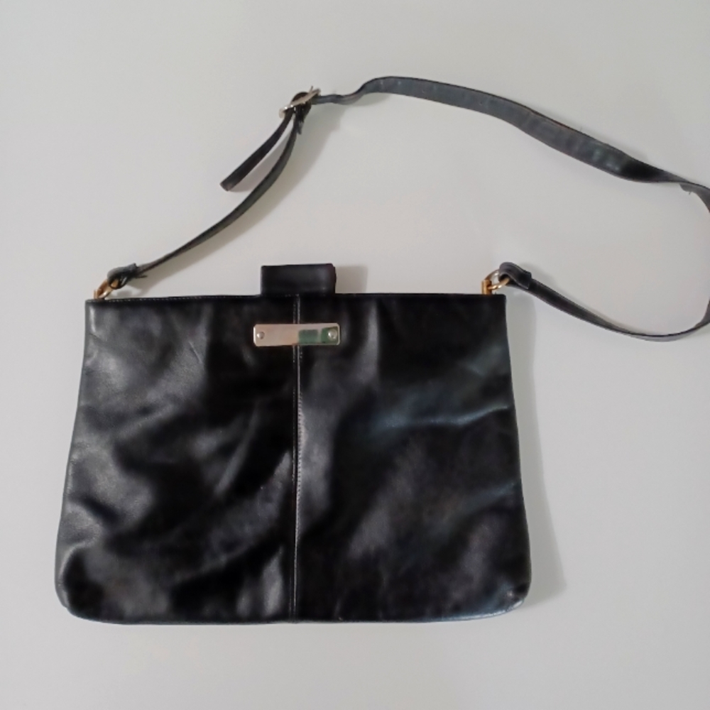 Ruth Saltz Vintage 80's Black Leather Shoulder Crossbody Purse
